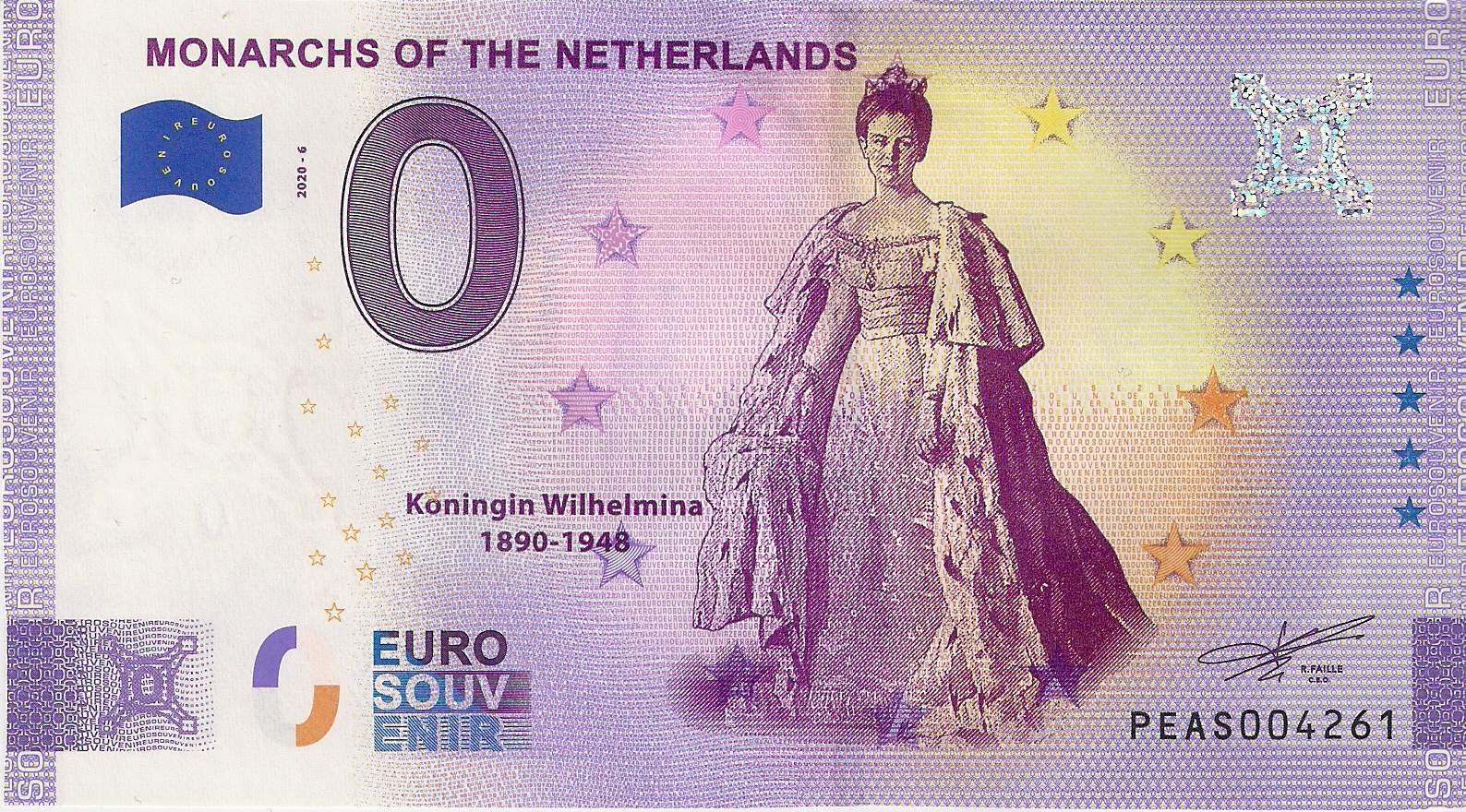 0 Euro Nederland 2020 Koningin Wilhelmina Anniversary