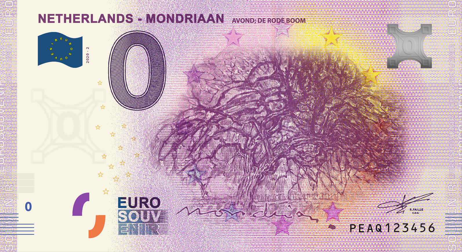 0 Euro Nederland 2020 Mondriaan; Avond de rode boom