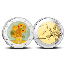 2 Euro munt kleur Van Gogh 3 Zonnebloemen