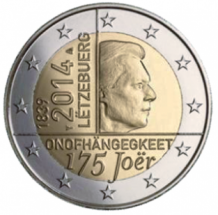 2 EURO 2014 175 jaar onafhankelijk UNC  Luxemburg