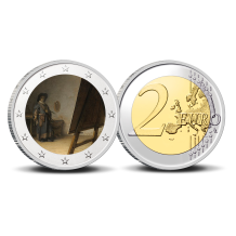 2 Euro munt kleur Rembrandt De schilder in zijn Atelier
