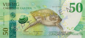 Bankbiletten Caribische Guldens 2025 - 50 Gulden Green Sea Turtle