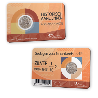 Historische coincard 1/10de Gulden Nederlands-Indië 1939 – 1945 - jaartalkeuze DAM
