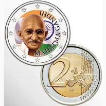 2 Euro munt kleur Mahatma Ghandi