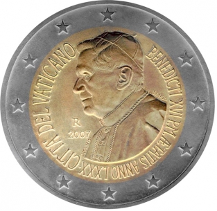 2 EURO 2007	Paus Benedictis 80 jaar	UNC Vaticaan