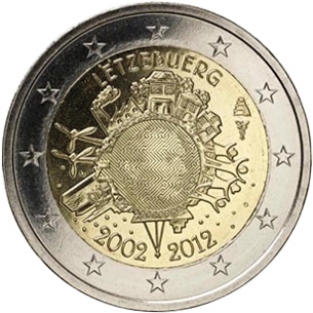 2 EURO 2012	10 jaar Euro	UNC Luxemburg